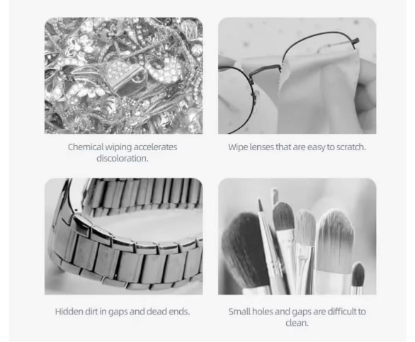 Ultrasonic Jewelry Cleaner Machine, Professional Sonic Cleaner with One-Touch, Rechargeable for Rings Glasses Dentures