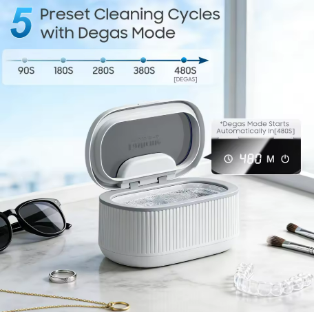 550ml Ultrasonic Cleaner, 45kHz Portable Jewelry Glasses Cleaning Machine, Deep Cleaning Ultrasound Appliance With 100ml Cleaning Solution, 5 Timer, 3 Power Levels, Degas Mode