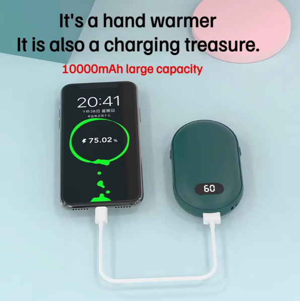 USB Rechargeable Hand Warmer Power Bank – 2-in-1 Mini Electric Heater.