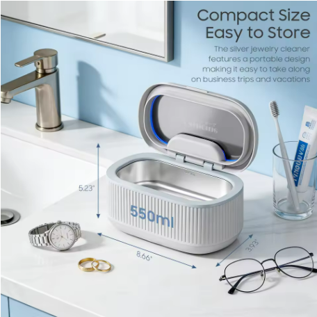 550ml Ultrasonic Cleaner, 45kHz Portable Jewelry Glasses Cleaning Machine, Deep Cleaning Ultrasound Appliance With 100ml Cleaning Solution, 5 Timer, 3 Power Levels, Degas Mode