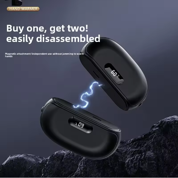 Magnetic Hand Warmer, USB Charging, Detachable Hand Warmer, Digital Temperature Display Portable Heater Two-Part Format